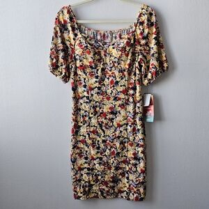 OP Floral Print Mini Dress - Red, Yellow, Blue